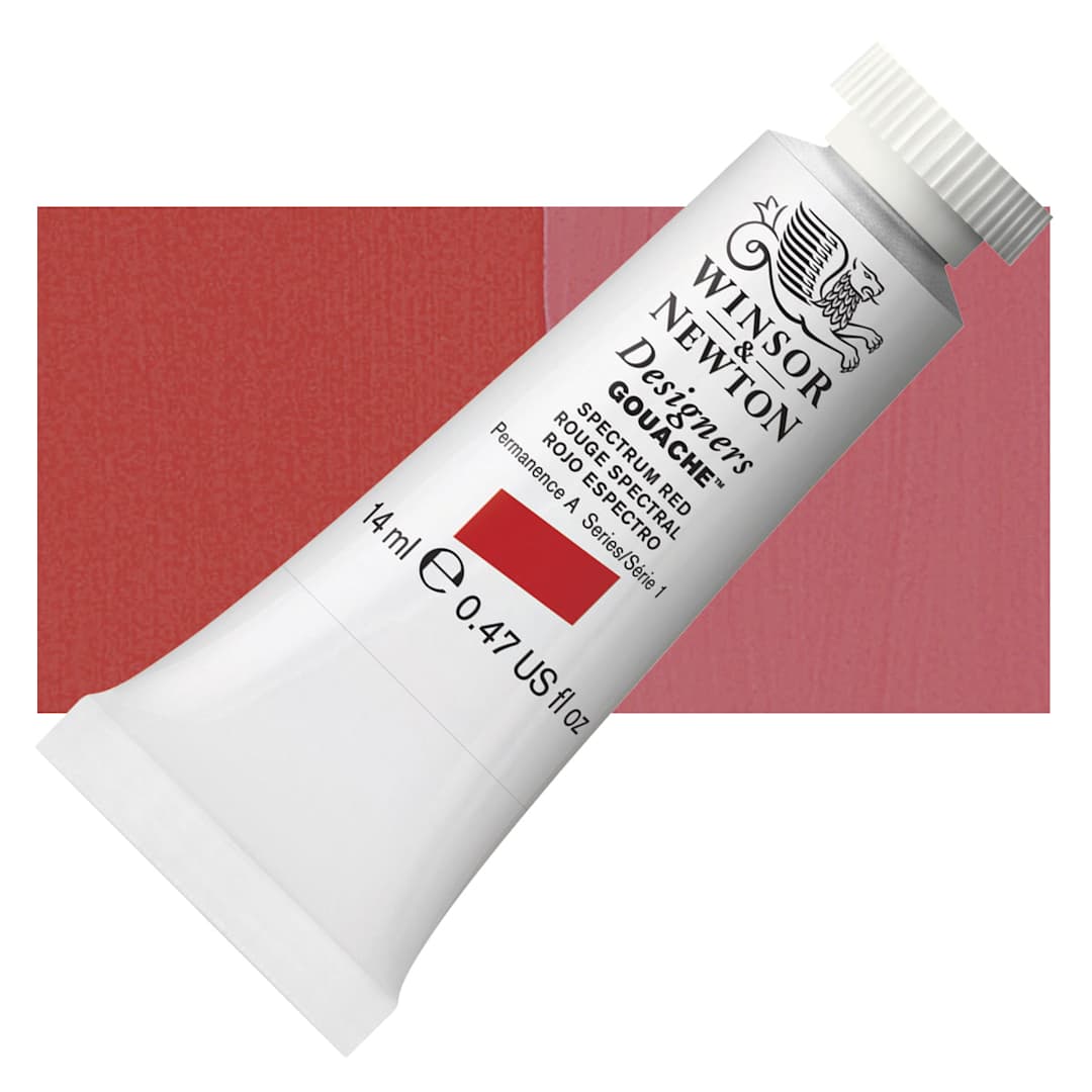 Open in modal - Winsor & Newton Designers Gouache - Spectrum Red, 14 ml tube and swatch