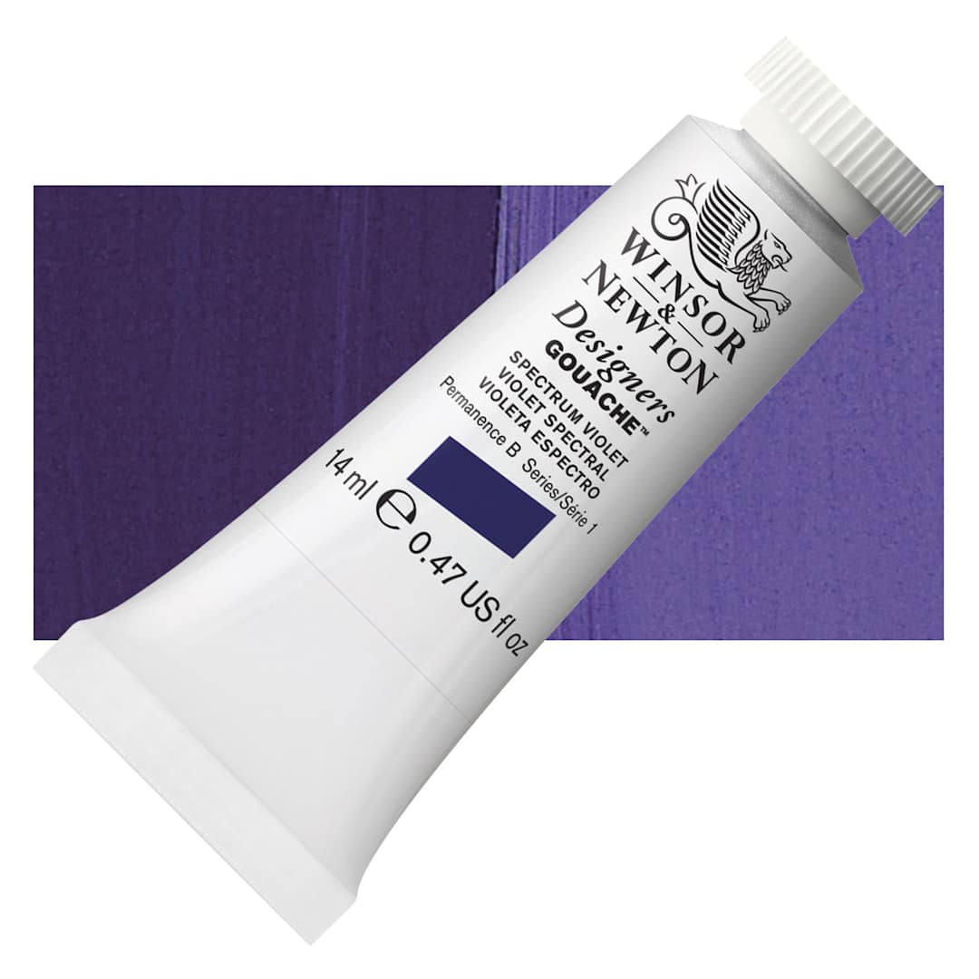 Open in modal - Winsor & Newton Designers Gouache - Spectrum Violet, 14 ml tube and swatch