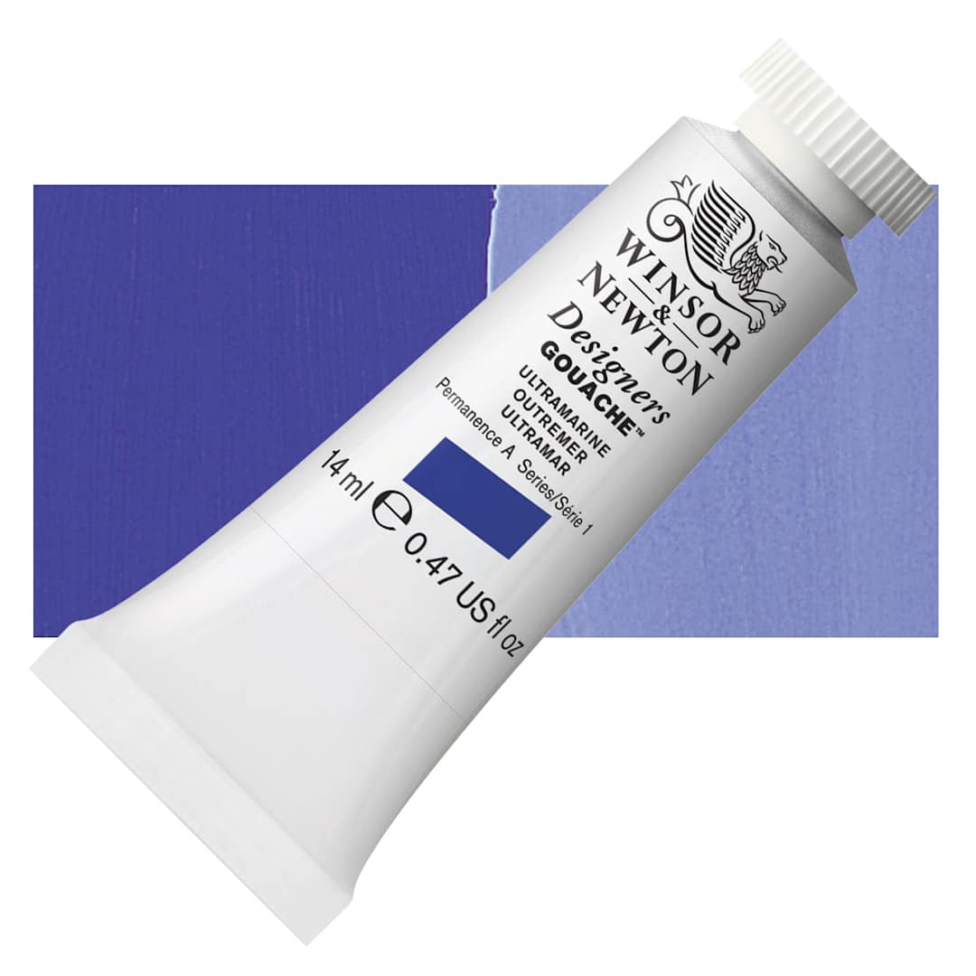 Open in modal - Winsor & Newton Designers Gouache - Ultramarine, 14 ml tube and swatch