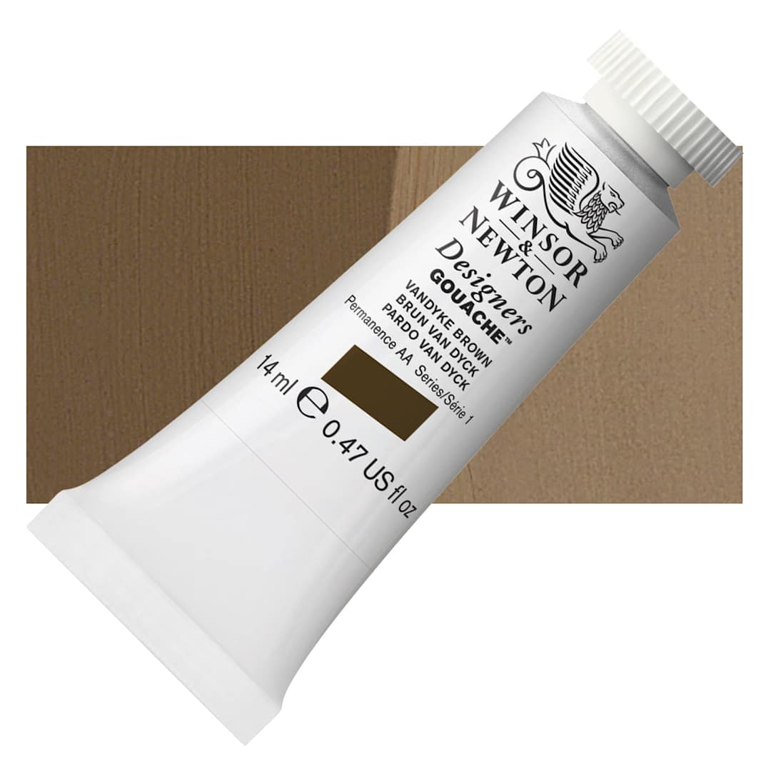 Open in modal - Winsor & Newton Designers Gouache - Vandyke Brown, 14 ml tube and swatch