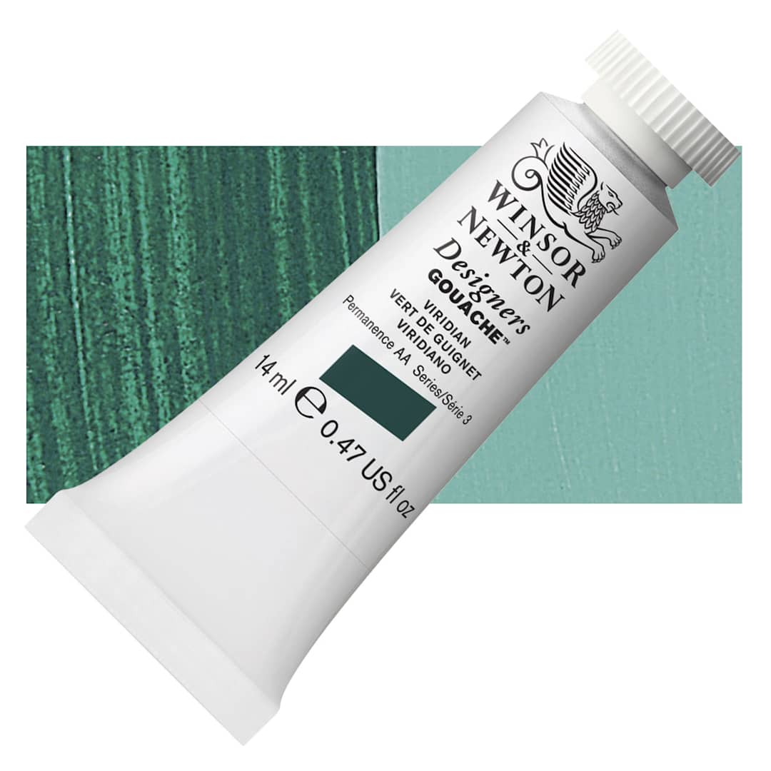 Open in modal - Winsor & Newton Designers Gouache - Viridian, 14 ml tube and swatch