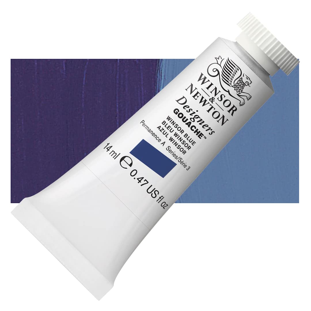 Open in modal - Winsor & Newton Designers Gouache - Winsor Blue, 14 ml tube and swatch