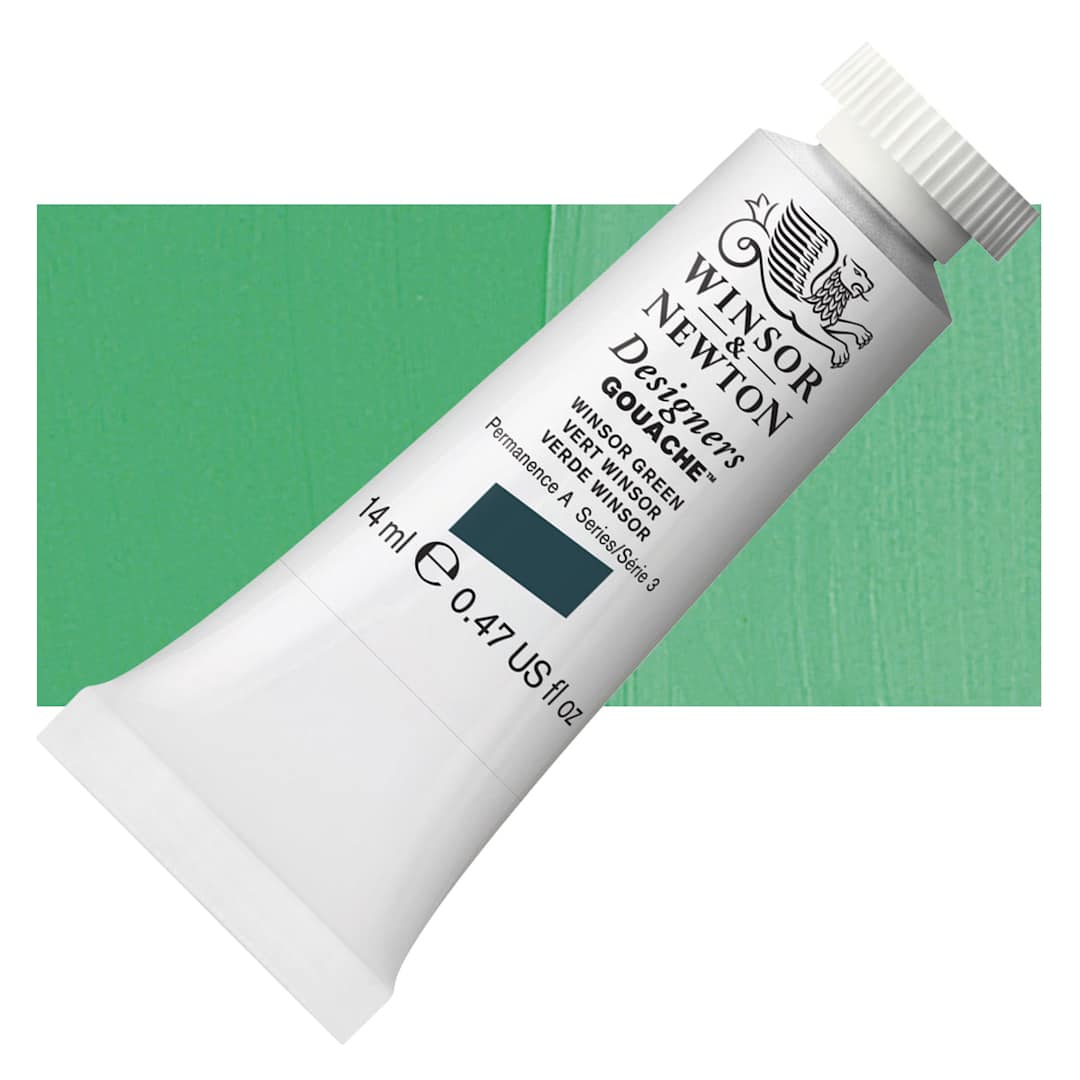 Open in modal - Winsor & Newton Designers Gouache - Winsor Green, 14 ml tube and swatch
