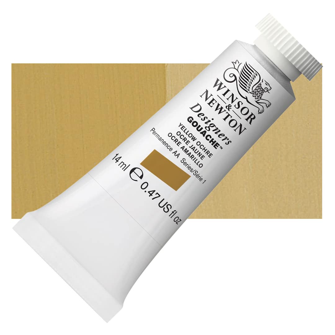 Open in modal - Winsor & Newton Designers Gouache - Yellow Ochre, 14 ml tube and swatch
