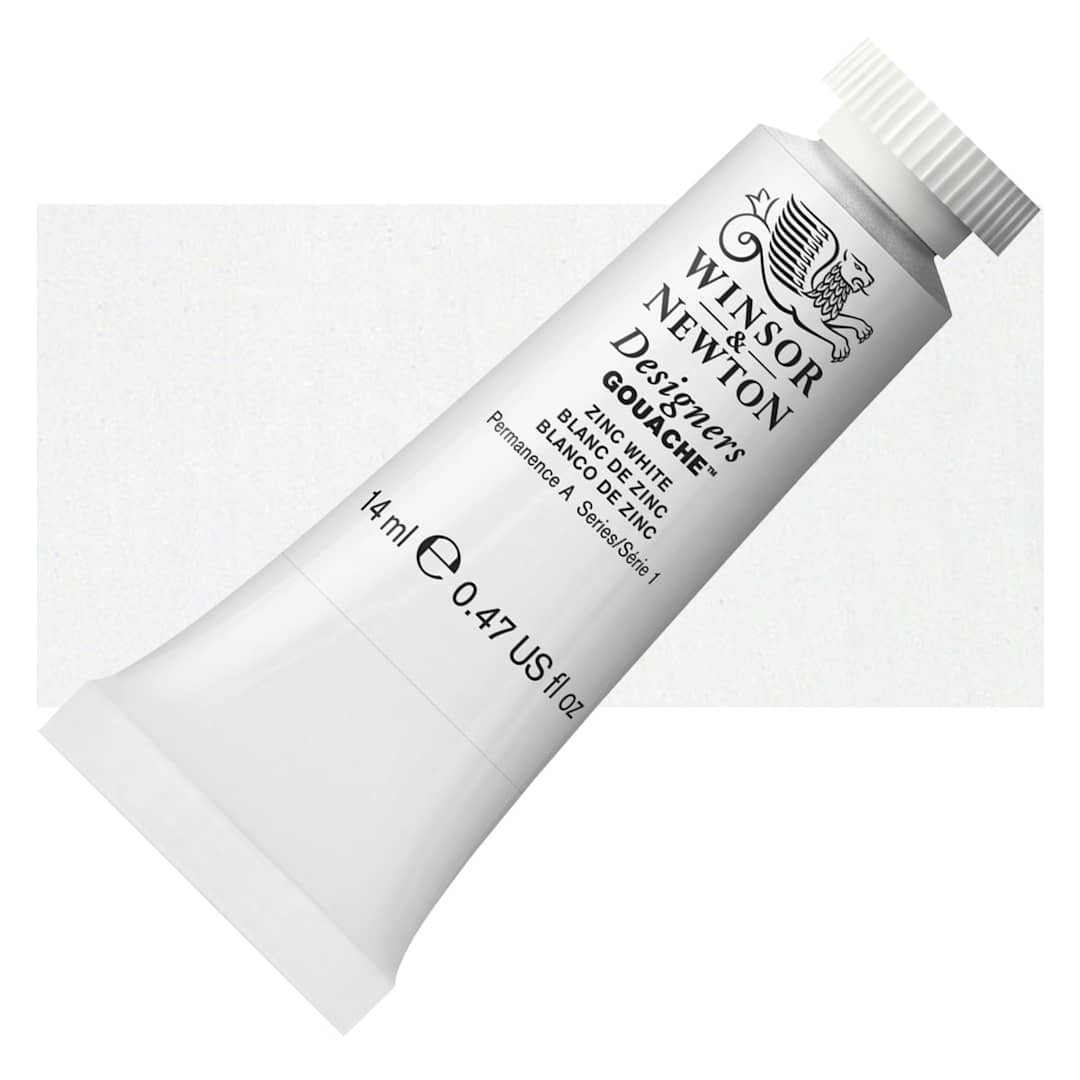 Open in modal - Winsor & Newton Designers Gouache - Zinc White, 14 ml tube and swatch