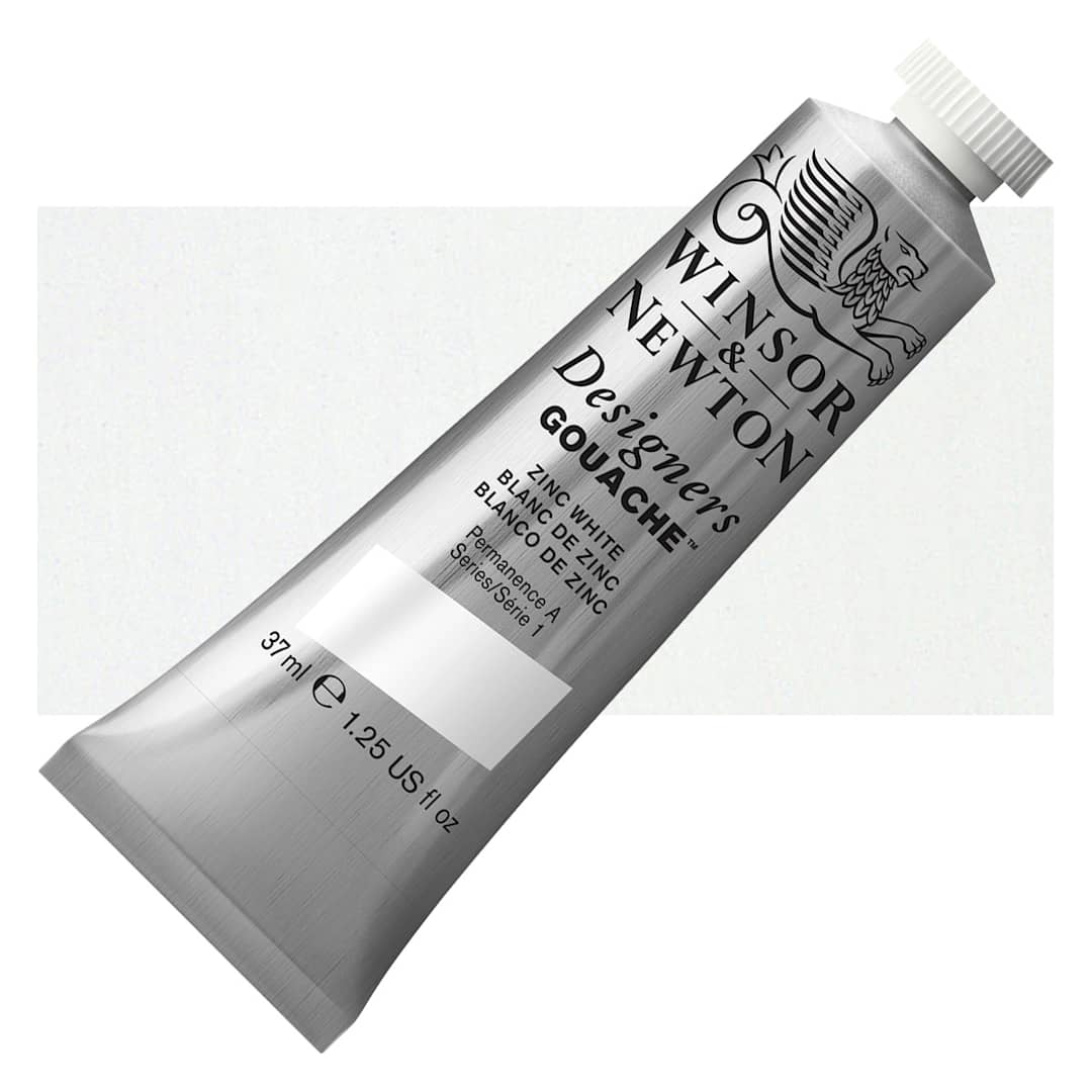 Open in modal - Winsor & Newton Designers Gouache - Zinc White, 37 ml tube and swatch