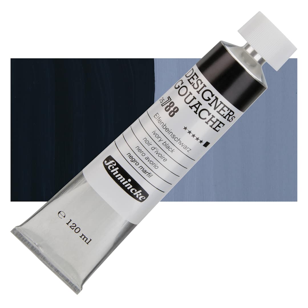 Open in modal - Schmincke Designers Gouache - Ivory Black, 120 ml Tube and swatch