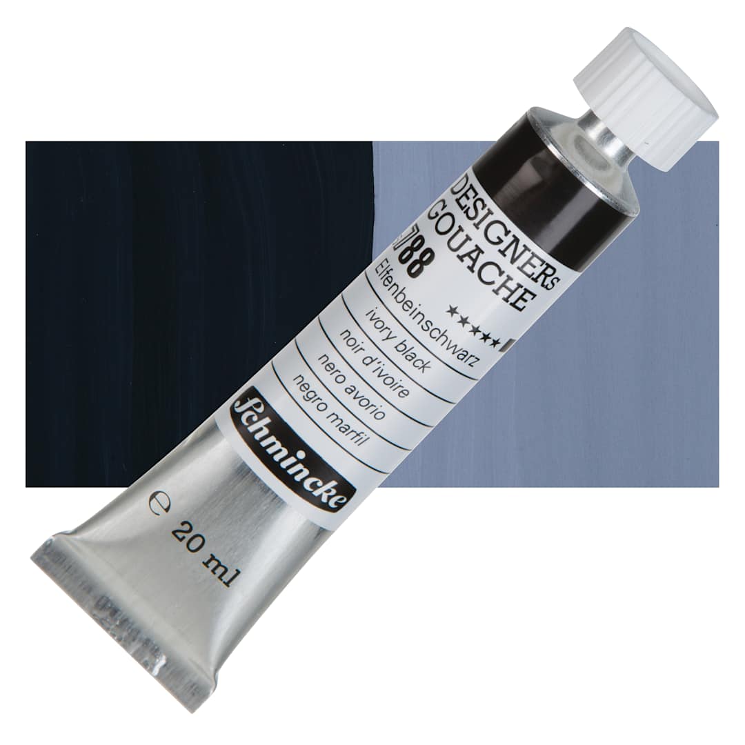 Open in modal - Schmincke Designers Gouache - Ivory Black, 20 ml Tube and swatch