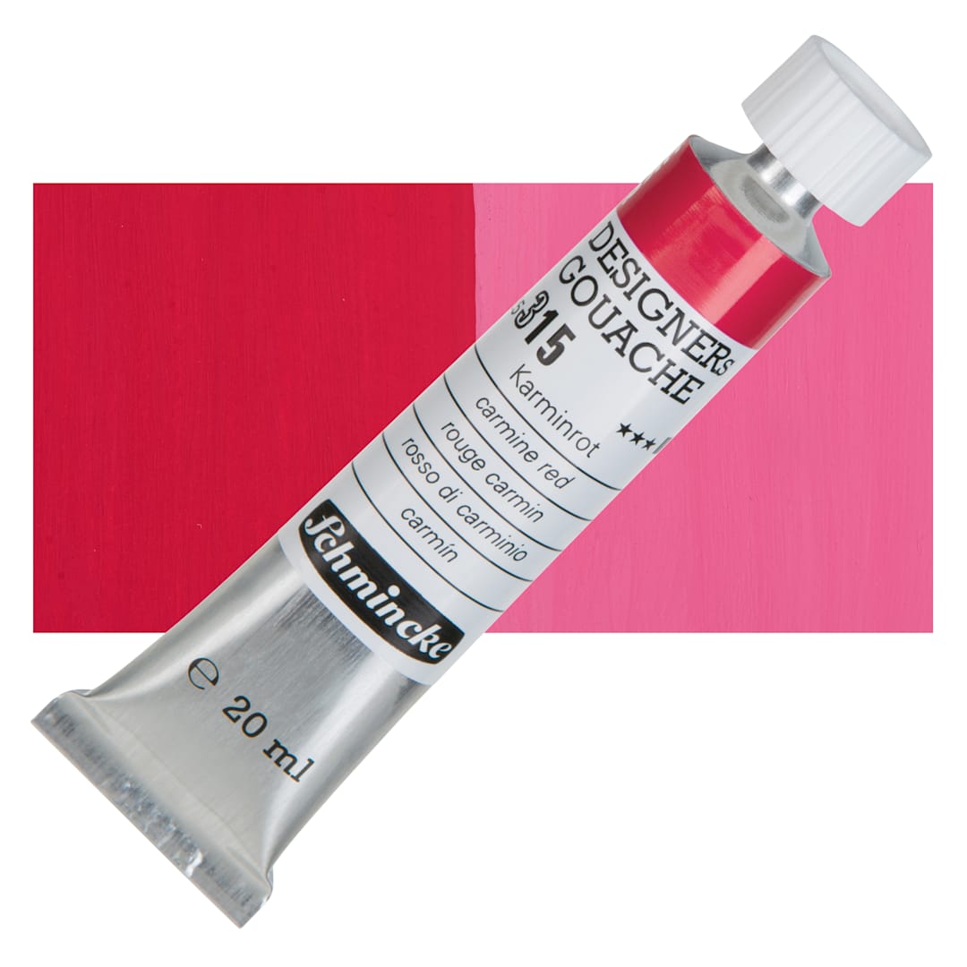 Open in modal - Schmincke Designers Gouache - Carmine Red, 20 ml Tube and swatch