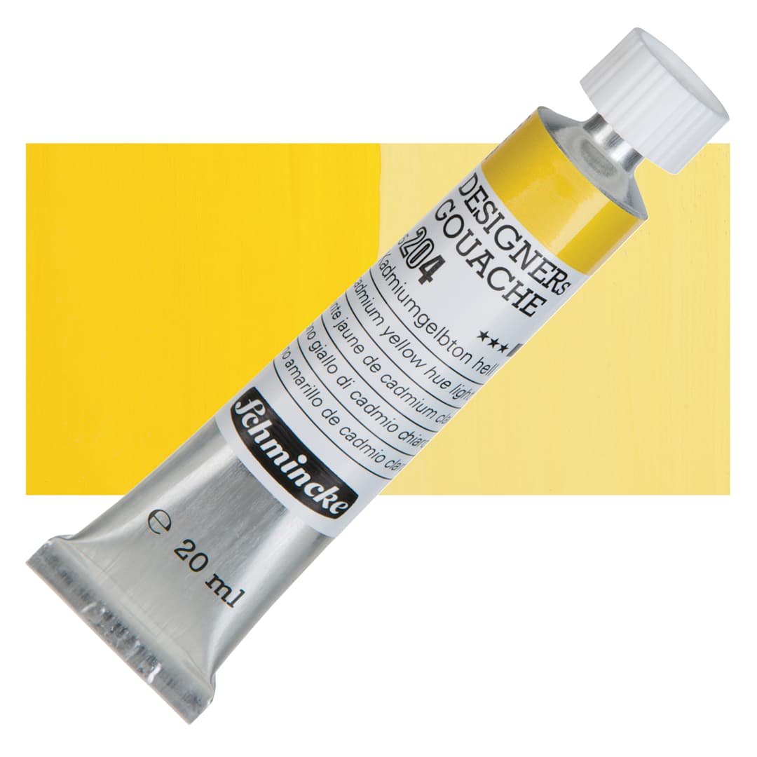 Open in modal - Schmincke Designers Gouache - Cadmium Yellow Hue Light, 20 ml Tube and swatch