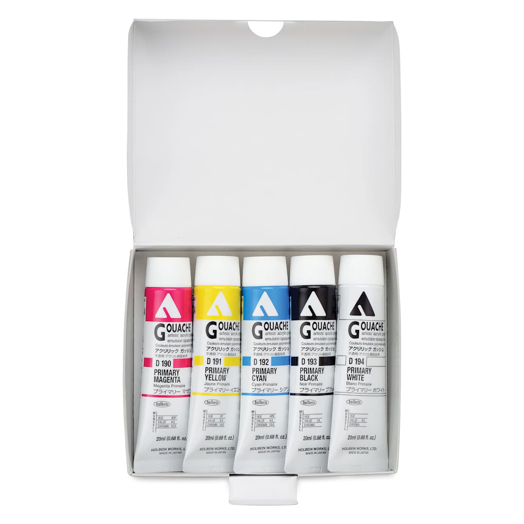 Open in modal - Holbein Acrylic Gouache - Set of 5, Primary Colors, 20 ml Tubes