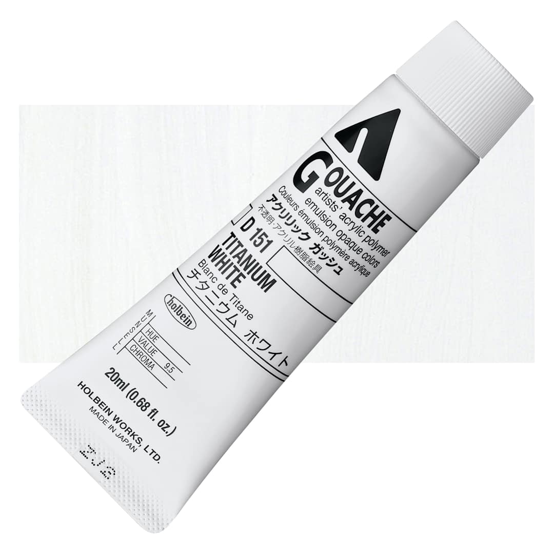 Open in modal - Holbein Acrylic Gouache - Titanium White, 20 ml tube and swatch