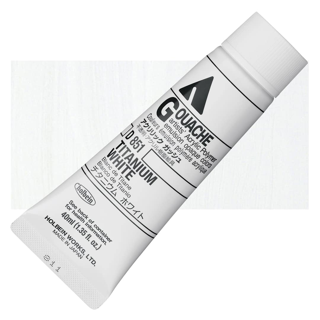 Open in modal - Holbein Acrylic Gouache - Titanium White, 40 ml tube and swatch