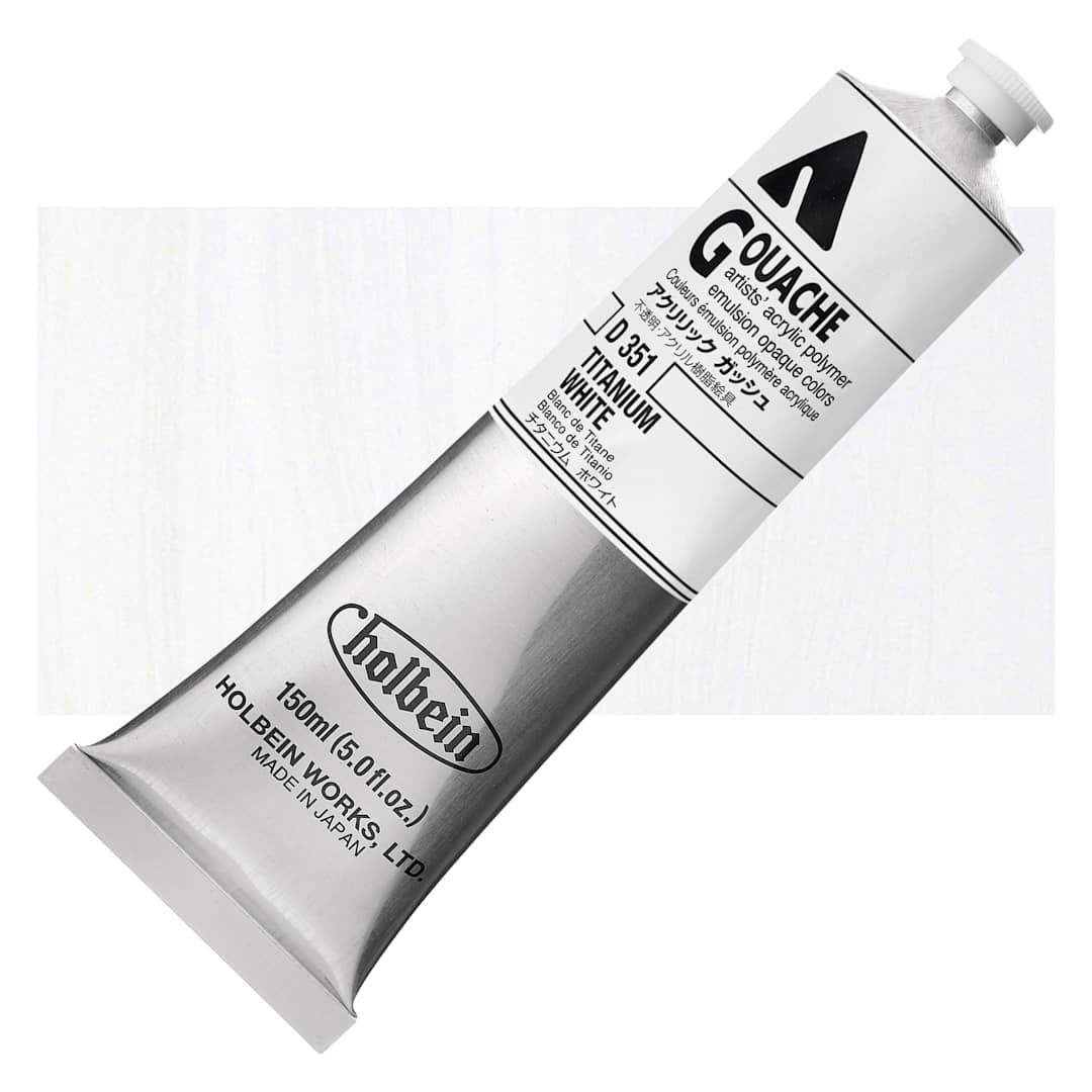 Open in modal - Holbein Acrylic Gouache – Titanium White, 150 ml tube and swatch