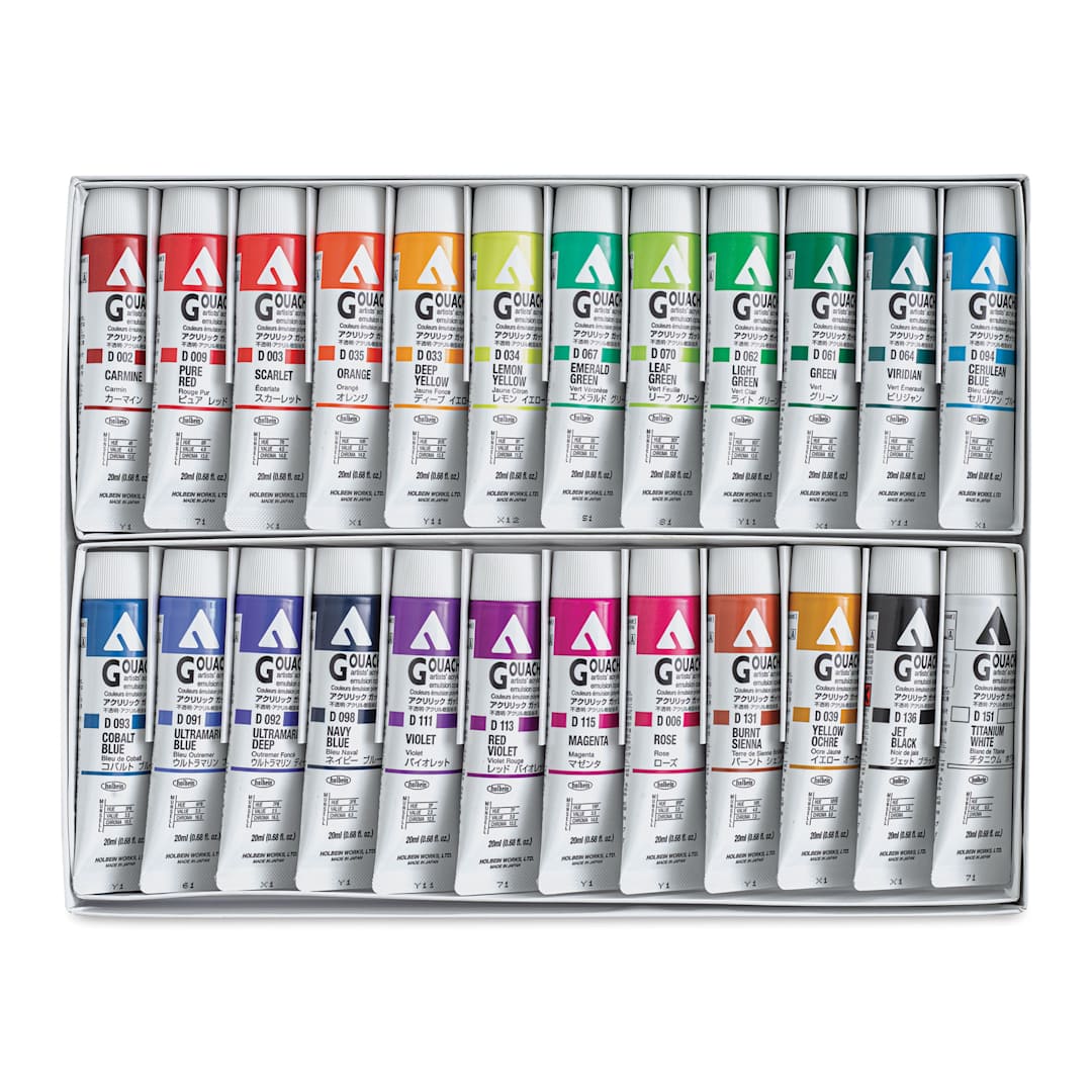 Open in modal - Holbein Acrylic Gouache - Assorted, Set of 24, 20 ml