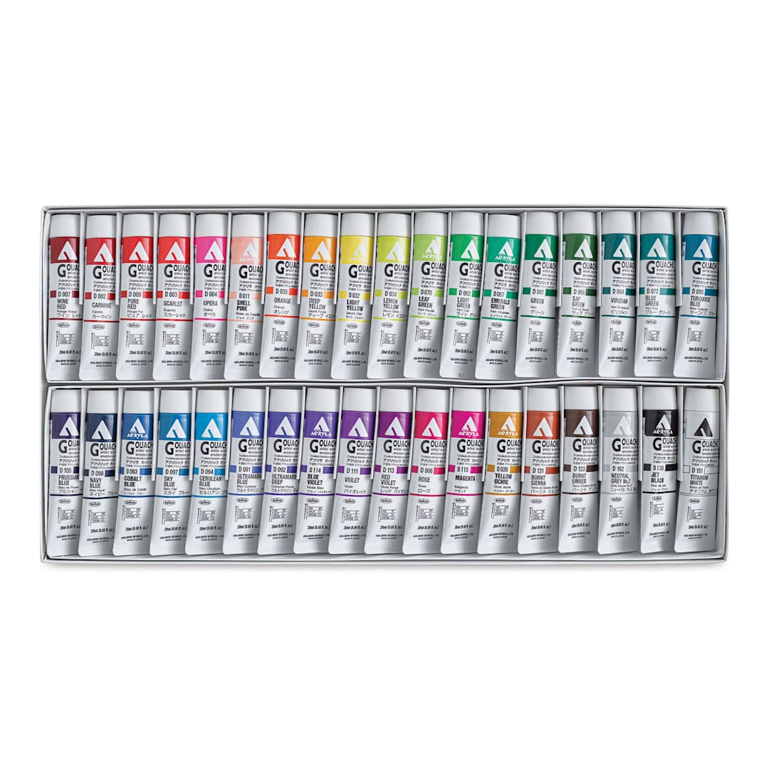 Open in modal - Holbein Acrylic Gouache - Assorted, Set of 36, 20 ml