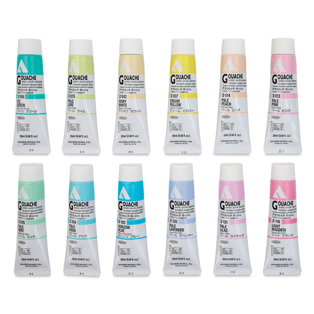 Open in modal - Holbein Acrylic Gouache - Pastel, Set of 12, 20 ml Tubes