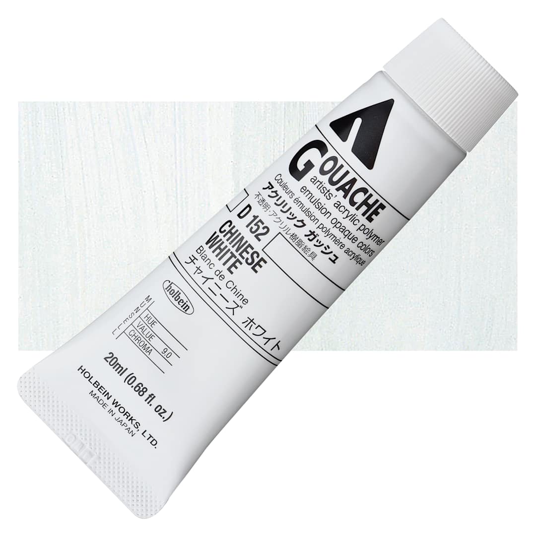 Open in modal - Holbein Acrylic Gouache - Chinese White, 20 ml tube and swatch