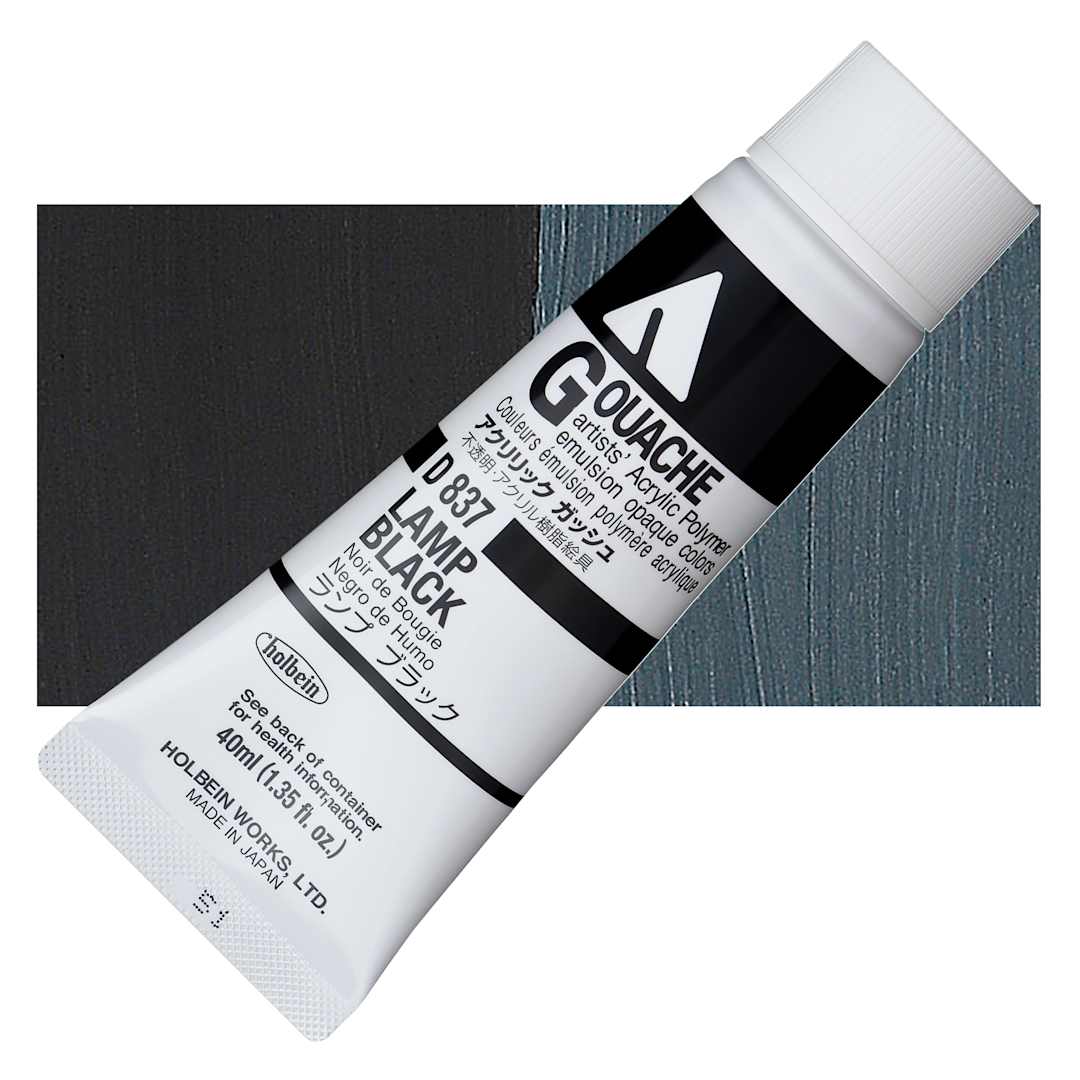 Open in modal - Holbein Acrylic Gouache - Lamp Black, 40 ml tube and swatch