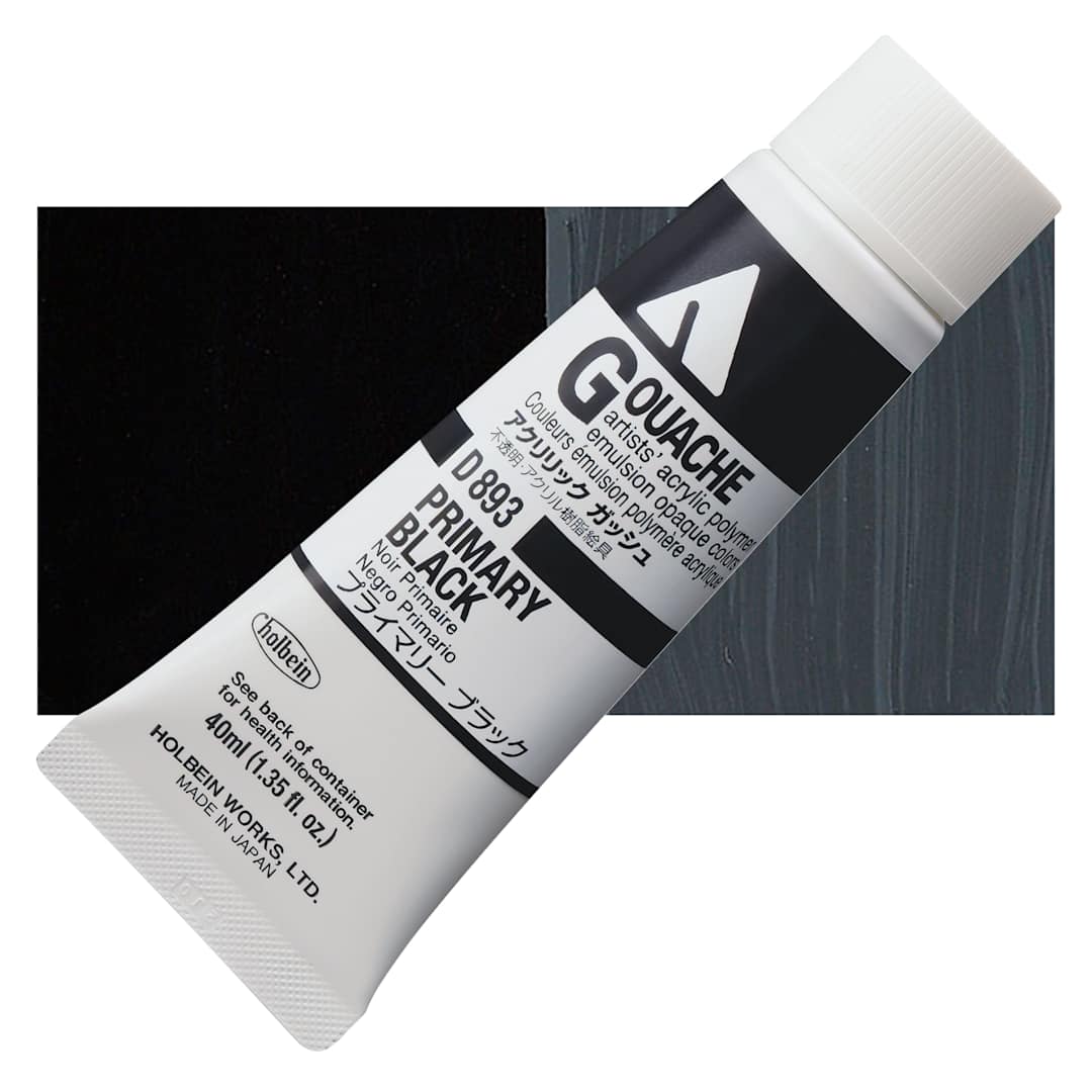 Open in modal - Holbein Acrylic Gouache - Primary Black, 40 ml tube and swatch