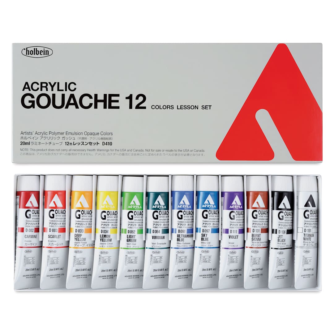 Open in modal - Holbein Acrylic Gouache - Set of 12, Lesson Colors, 20 ml Tubes