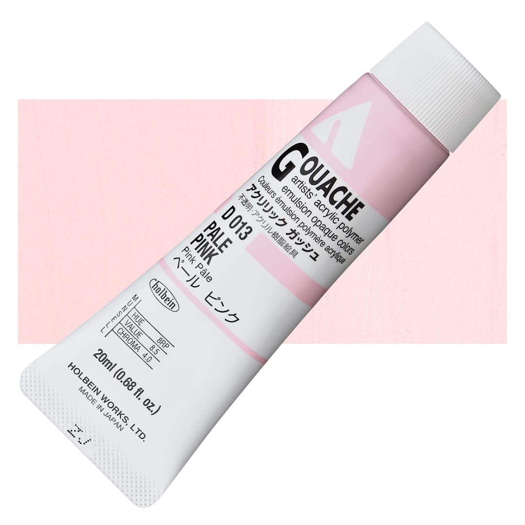 Open in modal - Holbein Acrylic Gouache - Pale Pink, 20 ml tube and swatch