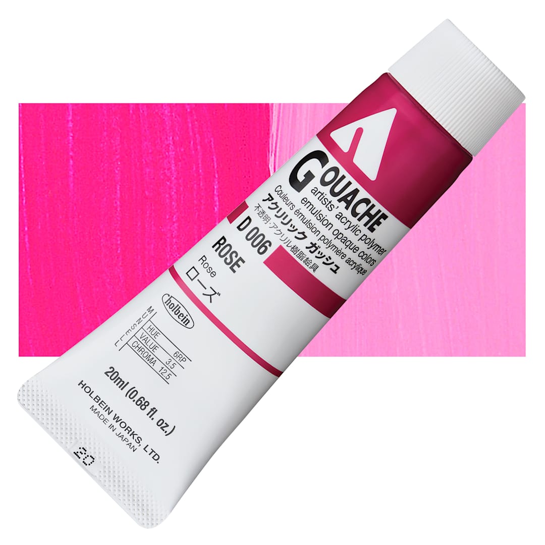 Open in modal - Holbein Acrylic Gouache - Rose, 20 ml tube and swatch