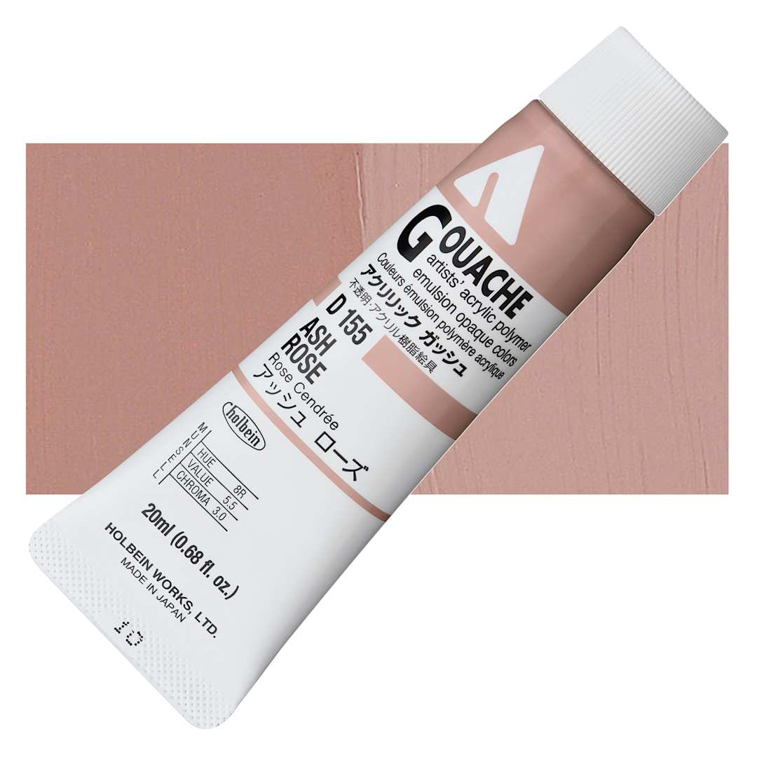 Open in modal - Holbein Acrylic Gouache - Ash Rose, 20 ml tube and swatch