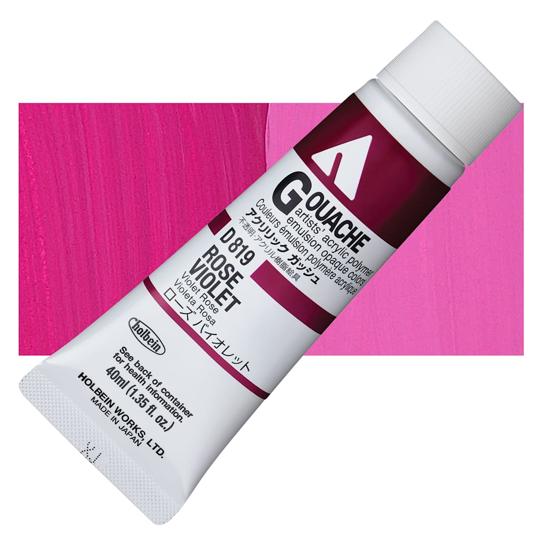 Open in modal - Holbein Acrylic Gouache - Rose Violet, 40 ml tube and swatch