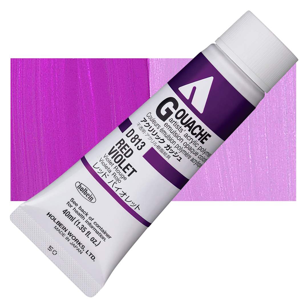 Open in modal - Holbein Acrylic Gouache - Red Violet, 40 ml tube and swatch