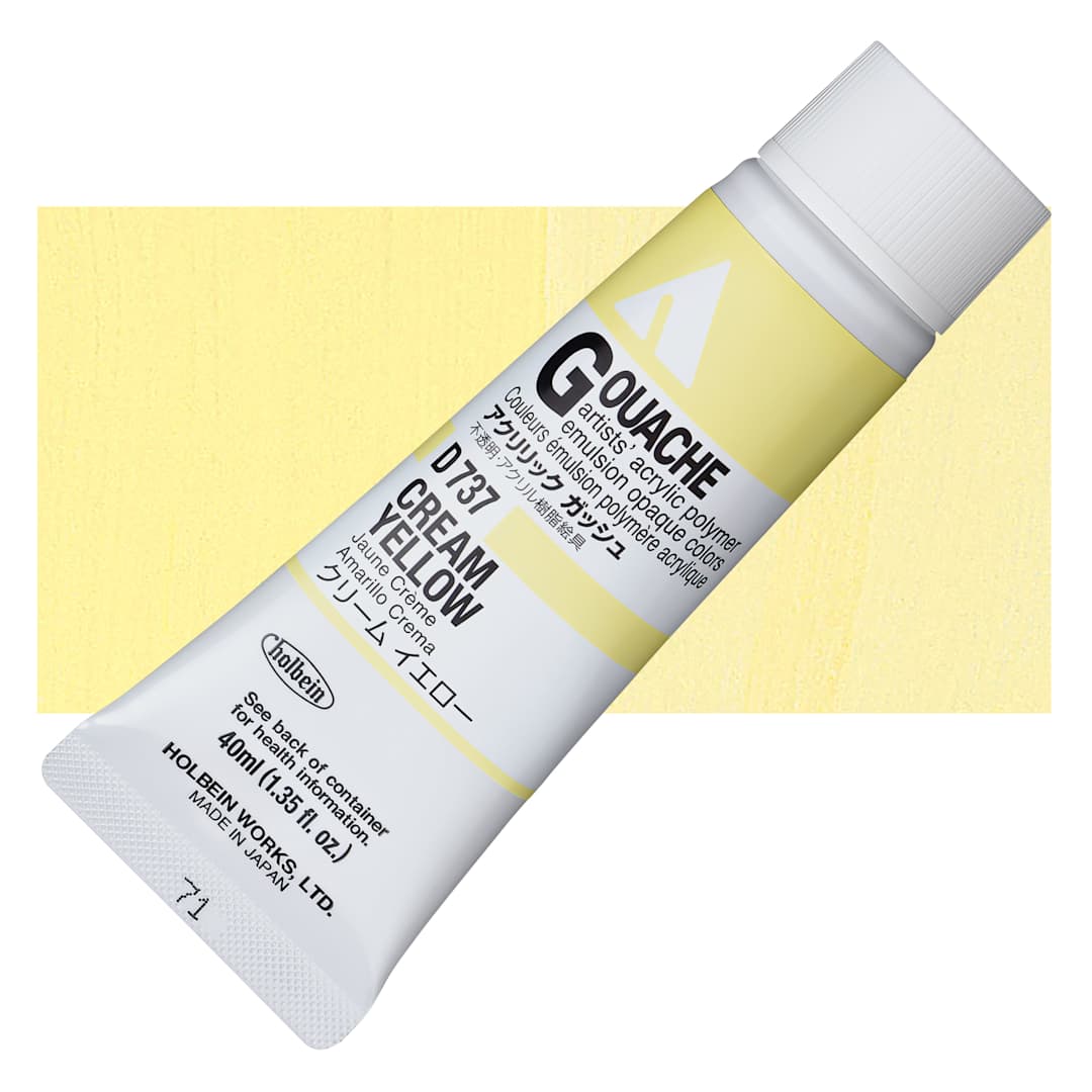 Open in modal - Holbein Acrylic Gouache - Cream Yellow, 40 ml tube and swatch