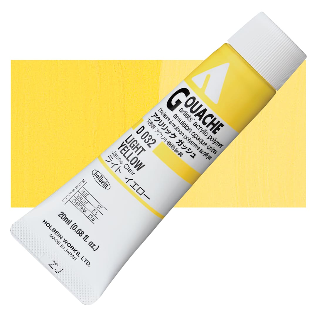 Open in modal - Holbein Acrylic Gouache - Light Yellow, 20 ml tube and swatch