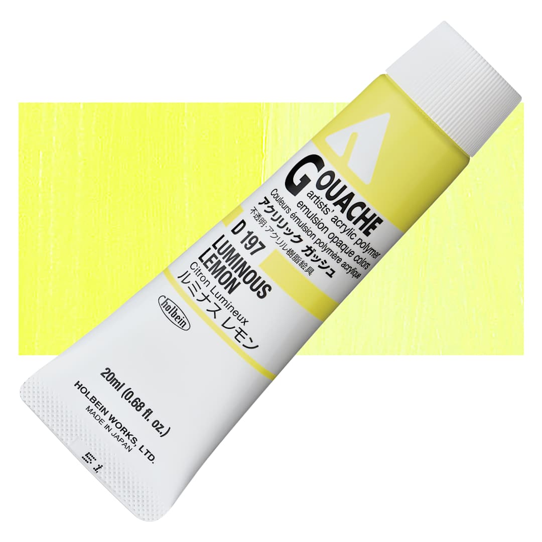 Open in modal - Holbein Acrylic Gouache - Luminous Lemon, 20 ml tube and swatch