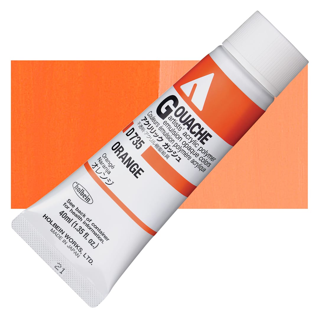 Open in modal - Holbein Acrylic Gouache - Orange, 40 ml tube and swatch