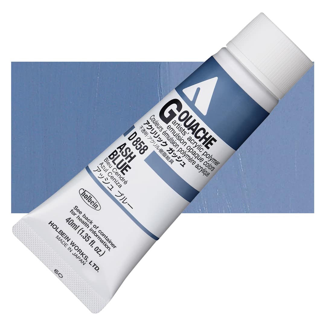 Open in modal - Holbein Acrylic Gouache - Ash Blue, 40 ml tube and swatch
