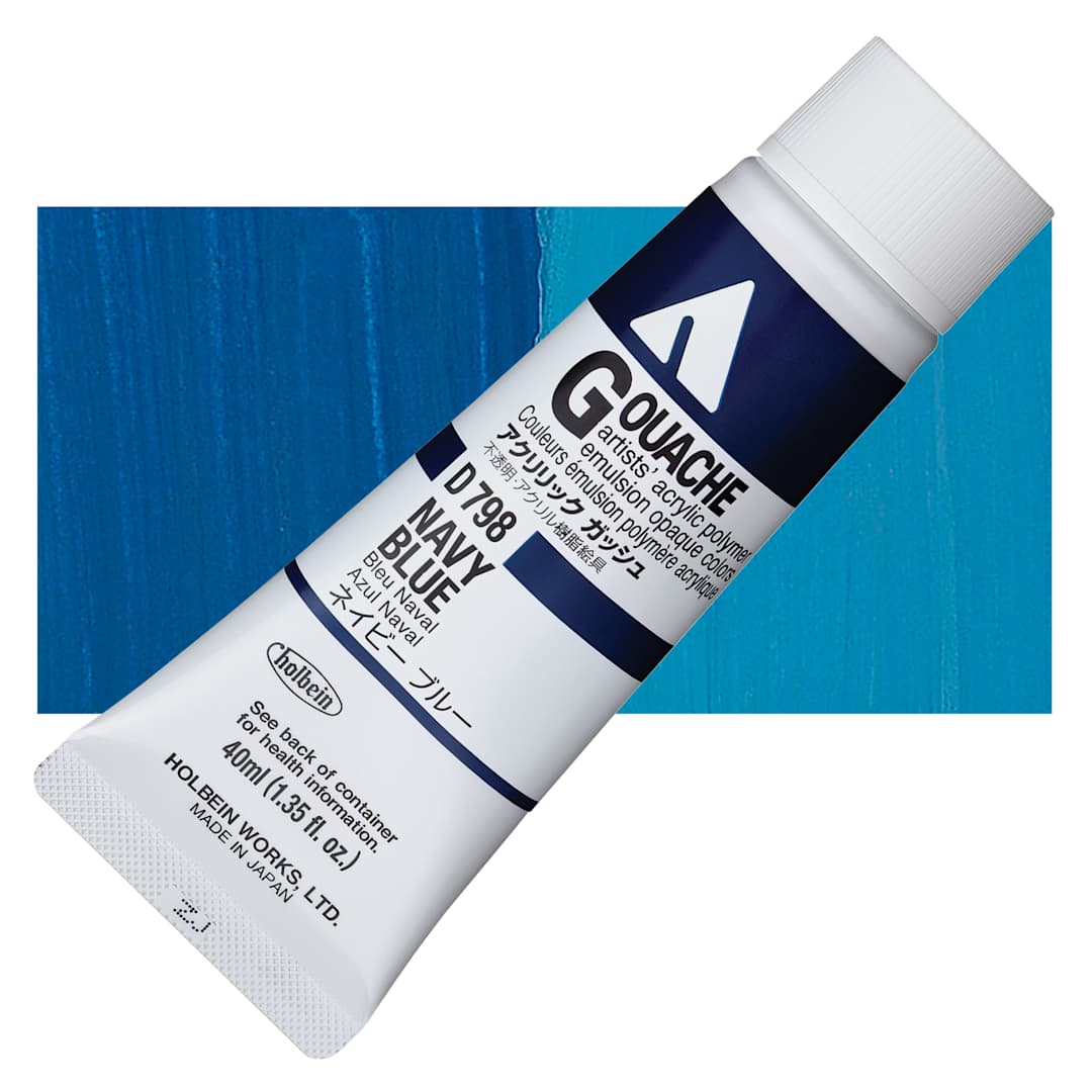 Open in modal - Holbein Acrylic Gouache - Navy Blue, 40 ml tube and swatch