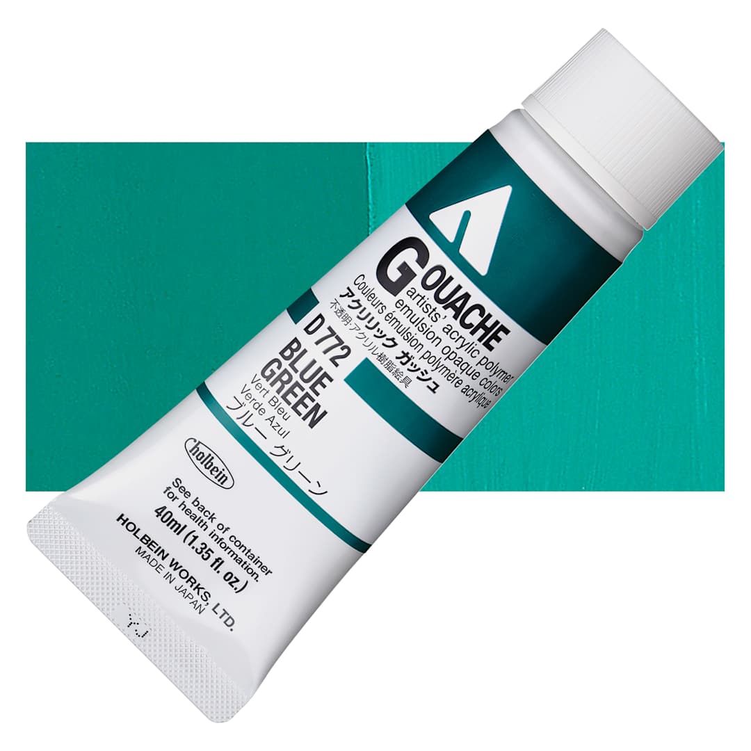 Open in modal - Holbein Acrylic Gouache - Blue Green, 40 ml tube and swatch