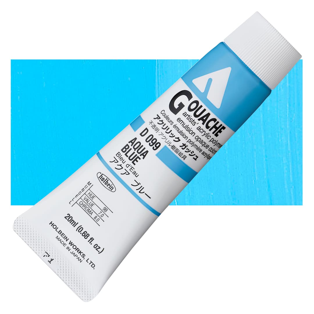 Open in modal - Holbein Acrylic Gouache - Aqua Blue, 20 ml tube and swatch