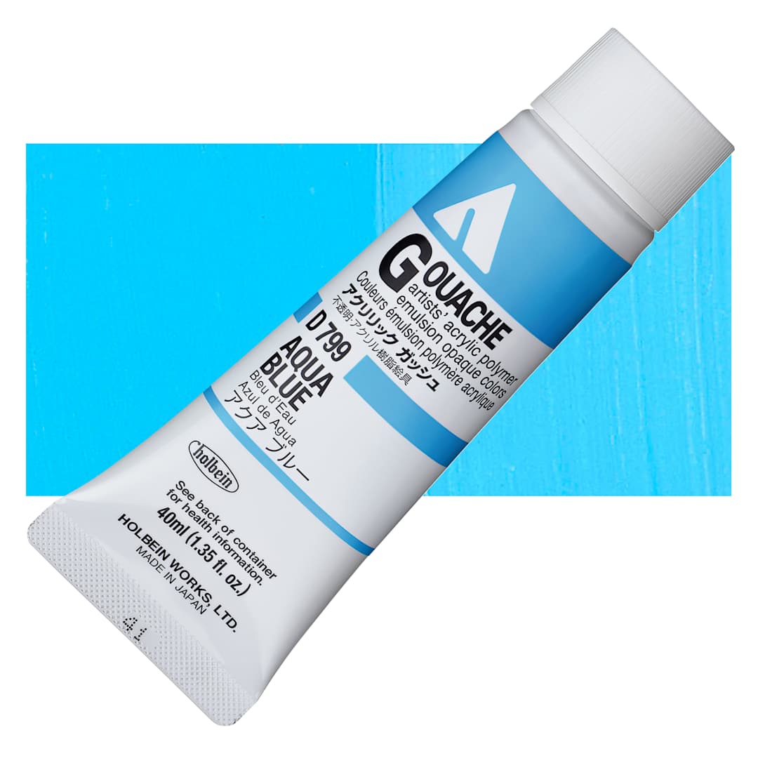 Open in modal - Holbein Acrylic Gouache - Aqua Blue, 40 ml tube and swatch