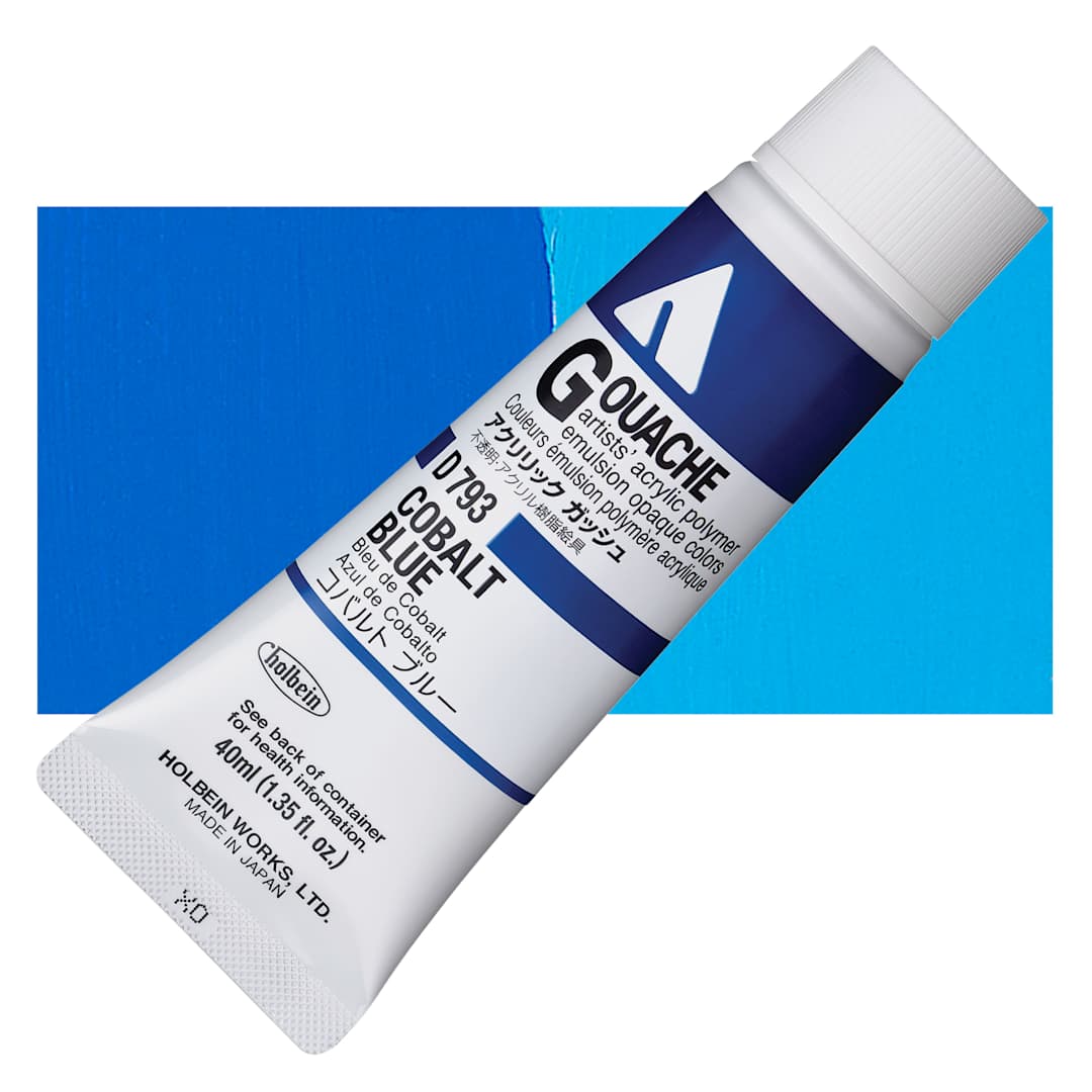 Open in modal - Holbein Acrylic Gouache - Cobalt, 40 ml tube and swatch