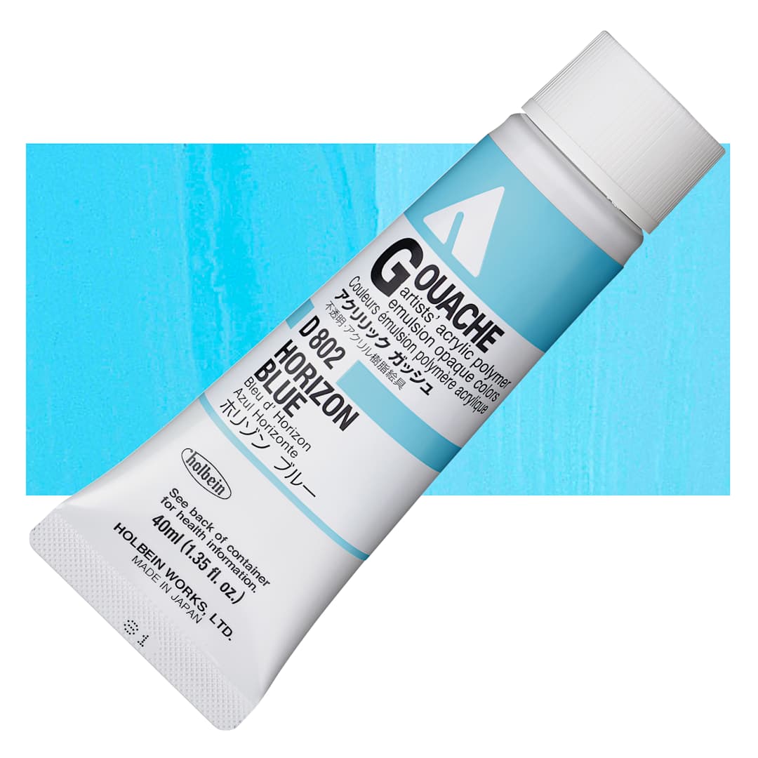 Open in modal - Holbein Acrylic Gouache - Horizon Blue, 40 ml tube and swatch