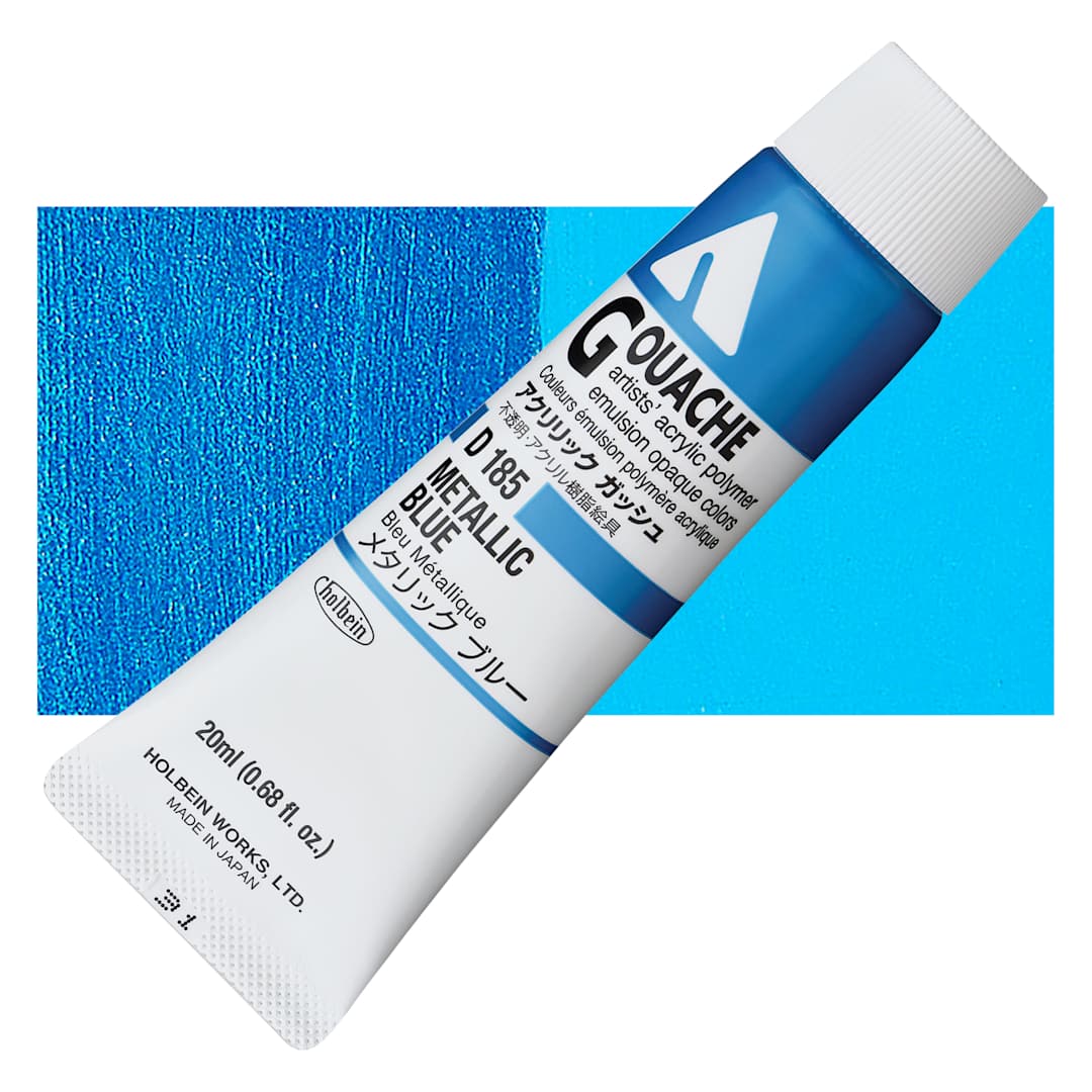 Open in modal - Holbein Acrylic Gouache - Metallic Blue, 20 ml tube and swatch