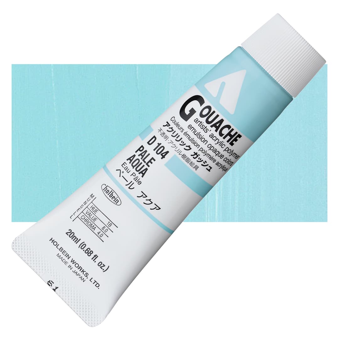 Open in modal - Holbein Acrylic Gouache - Pale Aqua, 20 ml tube and swatch