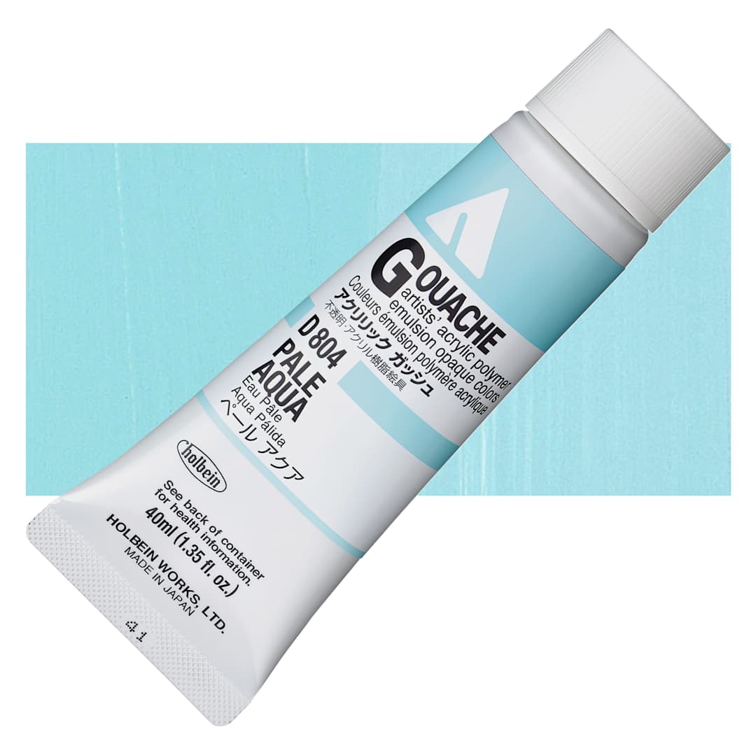 Open in modal - Holbein Acrylic Gouache - Pale Aqua, 40 ml tube and swatch