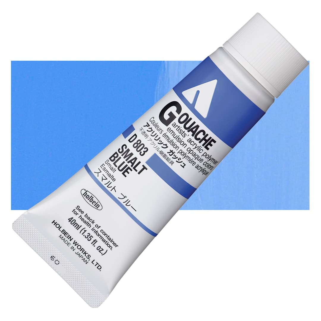 Open in modal - Holbein Acrylic Gouache - Smalt Blue, 40 ml tube and swatch