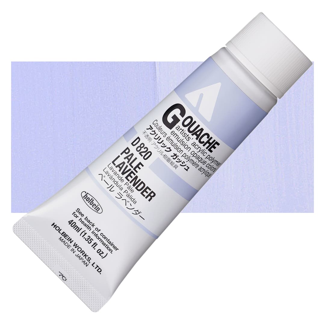 Open in modal - Holbein Acrylic Gouache -Pale Lavender, 40 ml tube and swatch