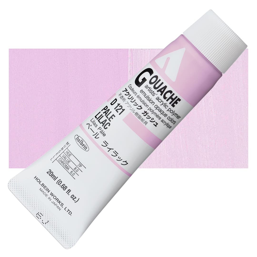 Open in modal - Holbein Acrylic Gouache - Pale Lilac, 20 ml tube and swatch