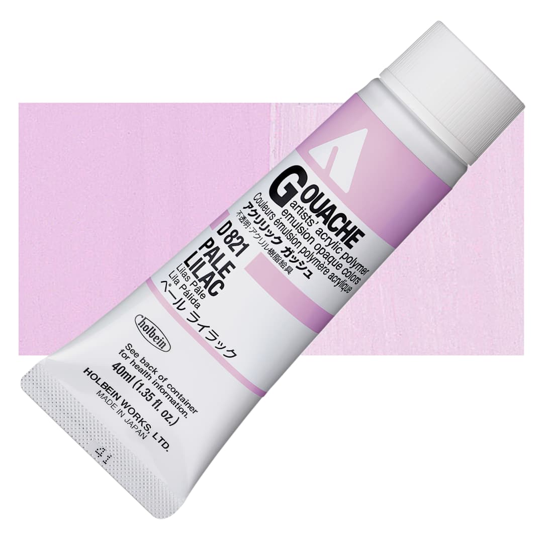 Open in modal - Holbein Acrylic Gouache - Pale Lilac, 40 ml tube and swatch