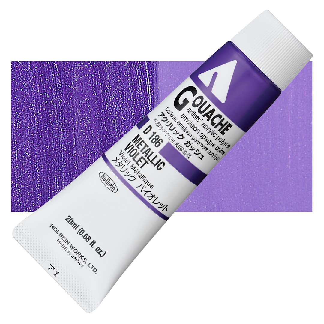 Open in modal - Holbein Acrylic Gouache - Metallic Violet, 20 ml tube and swatch