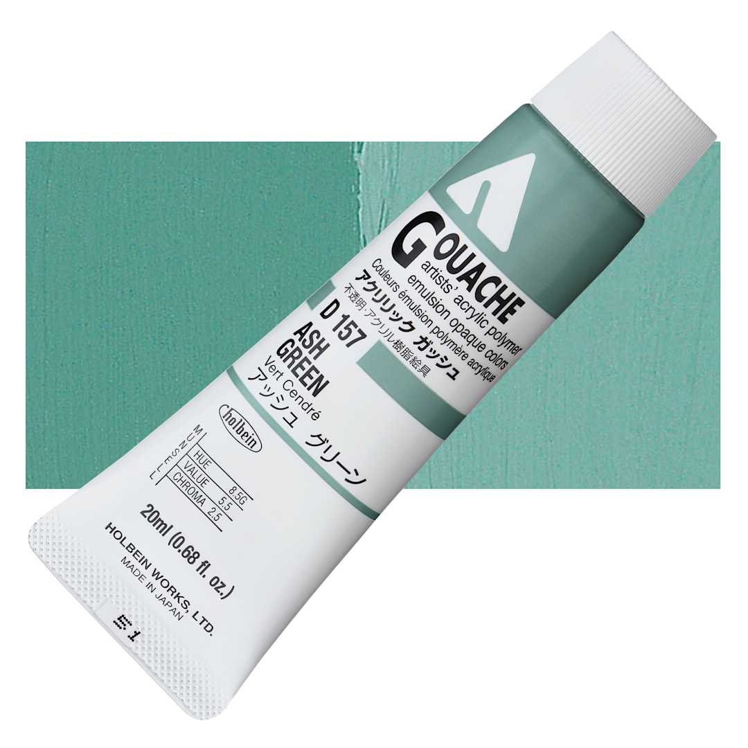 Open in modal - Holbein Acrylic Gouache - Ash Green, 20 ml tube and swatch
